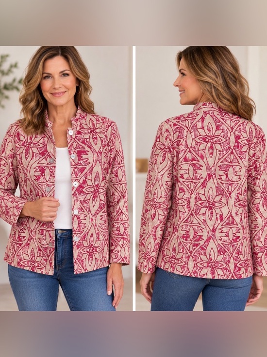 Coldwater Creek Jackets & Blazers - Coldwater Creek Size M Jacket Blazer light coat Brick red tan open weave Cotton